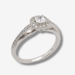 Anillo de Compromiso c/ Halo & Aro Diamantes & Zircon Central - Oro Blanco 14Kts