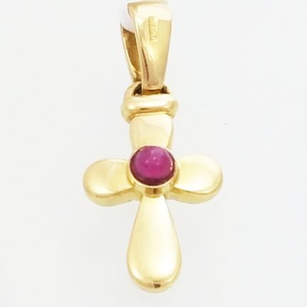 Cruz Redondeada c/ Rubí en el Centro - Oro Amarillo 18Kts
