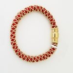 Brazalete Cordón Rojo y Malla Dorada - Oro Amarillo 18 Kts - Image 2