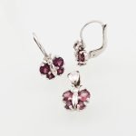 Set Zarcillos & Dije Mariposa con Granate - Oro Blanco 18Kts