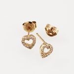 Zarcillos Post Corazón Clásico c/ Mini Diamantes Pavé (0.14 Ct.) - Oro Amarillo 14Kts - Image 3