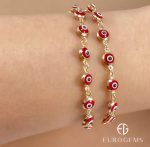Brazalete (17 cm) c/ Ojos Turcos Rojo (6 mm) - Oro Amarillo 14Kts - Image 2