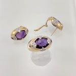 Set de Zarcillos y Anillo c/ Amatista Fascetada & Diamantes - Oro Amarillo 14Kts