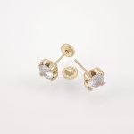 Zarcillos Abridores/Screwbacks Piochas 4 Prongs Base Cuadrada c/ Zircon (5 mm) - Oro Amarillo 18 Kts