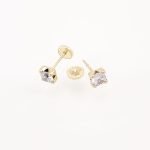 Zarcillos Abridores/Screwbacks Piochas 4 Prongs Base Cuadrada c/ Zircon (4 mm) - Oro Amarillo 18Kts