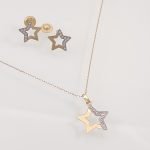 Set Zarcillos y Dije de Estrella con Cadena (40 + 5 cm) y Zircones - Oro Amarillo & Blanco 14 Kts
