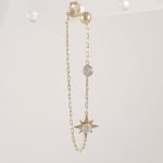 Zarcillo Unitario Esfera & Estrella C/ Zircones y Cadena - Oro Amarillo 14Kts