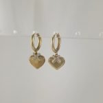 Zarcillos Huggies (Ø12 mm) c/ Corazon & "X" en Zircones - Oro Amarillo 14Kts