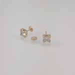 Zarcillos (6 mm) Piochas Base Cuadrada c/ Zircon (Abridores/Screwbacks) - Oro Amarillo 14Kts