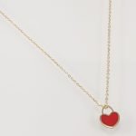 Cadena (40 cm) c/ Corazon (7 x 9 mm) Esmalte Rojo - Oro Amarillo 18Kts