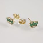 Zarcillos (5 x 7 mm) Esmeralda Ovaladas & Diamantes (Post) - Oro Amarillo 18Kts