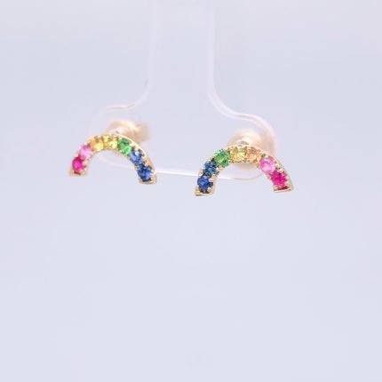 Zarcillos (6 x 12 mm) Arcoiris Piedras Semipreciosas - Oro Amarillo 14Kts