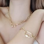 Set (Cadena & Brazalete) Eslabones Ovalados c/ Broche Mosqueton - Oro Amarillo 14Kts