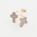 Zarcillos Post Cruces de Zircones (7 x 10 mm) - Oro Amarillo & Blanco 14Kts