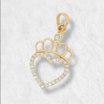 Dije (13 x 19 mm) Silueta Corazon Pave c/ Corona - Oro Amarillo 18Kts