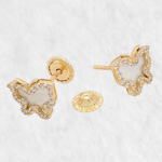 Zarcillos (8 x 7 mm) Mariposa Madreperla c/ Marco de Zircones (Screwback/Abridores) - Oro Amarillo 14Kts