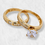 Set Anillo de Compromiso & Matrimonio c/ Zircones - Oro Amarillo 14Kts