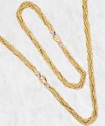 SET Cadena & Brazalete Tejido Espiga - Oro Amarillo 18Kts
