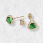 Zarcillos (5 x 5 mm) Zircon Verde c/ Marco Diamantado (Screwback/Abridores) - Oro Amarillo 14Kts