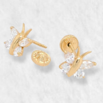 Zarcillos (8 x 7 mm) Mariposa c/ Zircones (Screwback/Abridores) - Oro Amarillo 14Kts