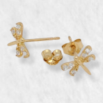 Zarcillos (7 x 5 mm) Libelula c/ Zircones (Post) - Oro Amarillo 14Kts