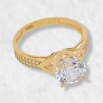 Anillo de Compromiso c/ Aro en Zircones Pave & Corazones - Oro Amarillo 18Kts