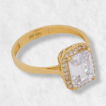 Anillo de Compromiso c/ Cuarzo Rectangular (9 x 10 mm) - Oro Amarillo 18Kts