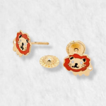 Zarcillos (6 x 7 mm) Leon c/ Esmalte (Screwback/Abridores) - Oro Amarillo 14Kts
