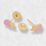 Zarcillos Elefante c/ Esmalte Rosa (Abridores/Screwback) - Oro Amarillo 18Kts