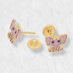 Zarcillos (7 x 6 mm) Elefante Rosa (Screwback/Abridores) - Oro Amarillo 18Kts