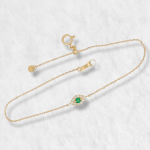 Brazalete (18 cm) Ajustable c/ Ojo Turco Diamante & Esmeralda - Oro Amarillo 18Kts