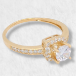 Anillo Compromiso Zircon c/ Halo Zircones Pave - Oro Amarillo 14Kts
