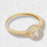 Anillo Compromiso Zircon c/ Bisel en Zircones Pave - Oro Amarillo 14Kts