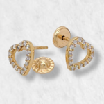 Zarcillos (7 x 7 mm) Corazon Silueta c/ Zircones Pave (Screwback/Abridores) - Oro Amarillo 14Kts