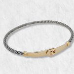 Pulsera Acero & Doble Placa Oro - Oro Amarillo 14Kts