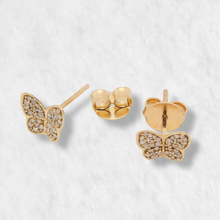 Zarcillos (7 x 7 mm) Mariposa c/ Diamante (Post) - Oro Amarillo 18Kts
