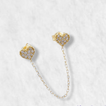Zarcillo Unitario Doble Post c/ Corazon Pave & Zircones - Oro Amarillo 18Kts - Image 3