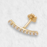 Unitario (2 x 13 mm) Linea Curva c/ Zircones - Oro Amarillo 14Kts