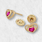 Zarcillos (7 x 6 mm) Corazon c/ Zircon de Color (Screwback/Abridores) - Oro Amarillo 14Kts - Image 3