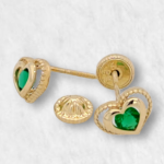 Zarcillos (7 x 6 mm) Corazon c/ Zircon de Color (Screwback/Abridores) - Oro Amarillo 14Kts