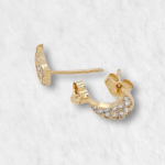 Zarcillos (6 x 5 mm) Media Luna c/ Zircones (Post) - Oro Amarillo 14Kts