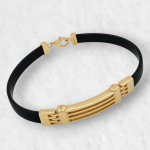 Brazalete Caucho c/ Placa Acanalada - Oro Amarillo 14Kts