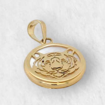 Medalla (12 mm) Tigre c/ Madreperla - Oro Amarillo 14Kts