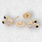 Zarcillos (4 x 6 mm) Mickey c/ Zircones (Screwback/Abridores) - Oro Amarillo 14Kts