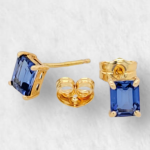 Zarcillos (4 x 5 mm) Zafiros Azules Rectangulares (Post) - Oro Amarillo 18Kts