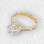 Anillo Compromiso c/ Zircon Central & Aro Zircones Pave - Oro Amarillo 14Kts