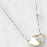 Cadena (45 cm) Tejido Cable c/ Corazones Tu & Yo & Diamantes - Oro Amarillo 18Kts
