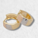 Huggies (12 mm) Lineas Rectas Satinadas (5 mm) - Oro Tres Tonos 18Kts