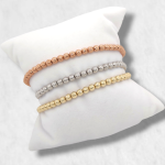 Set Tres Brazaletes (20 cm) Esferas Diamantadas - Oro Tres Tonos 14Kts