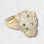 Anillo Pantera c/ Zircones Pave & Gotas Verde Esmeralda - Oro Amarillo 14Kts